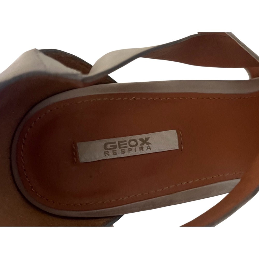 Geox Platform Sandals Block Heel Ankle Strap Leather Beige Size 7.5 - Picture 5 of 6